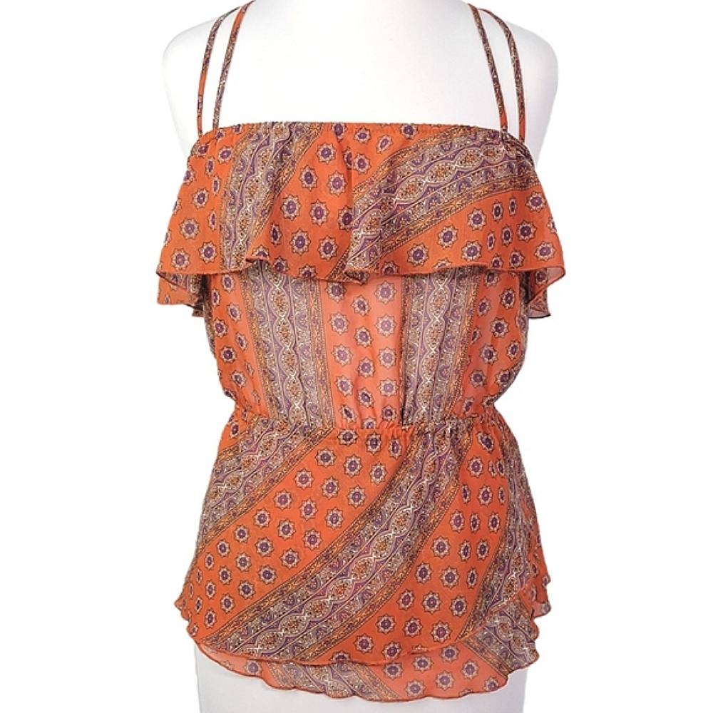 Guess Ruffle Semi-Sheer Top Size Small